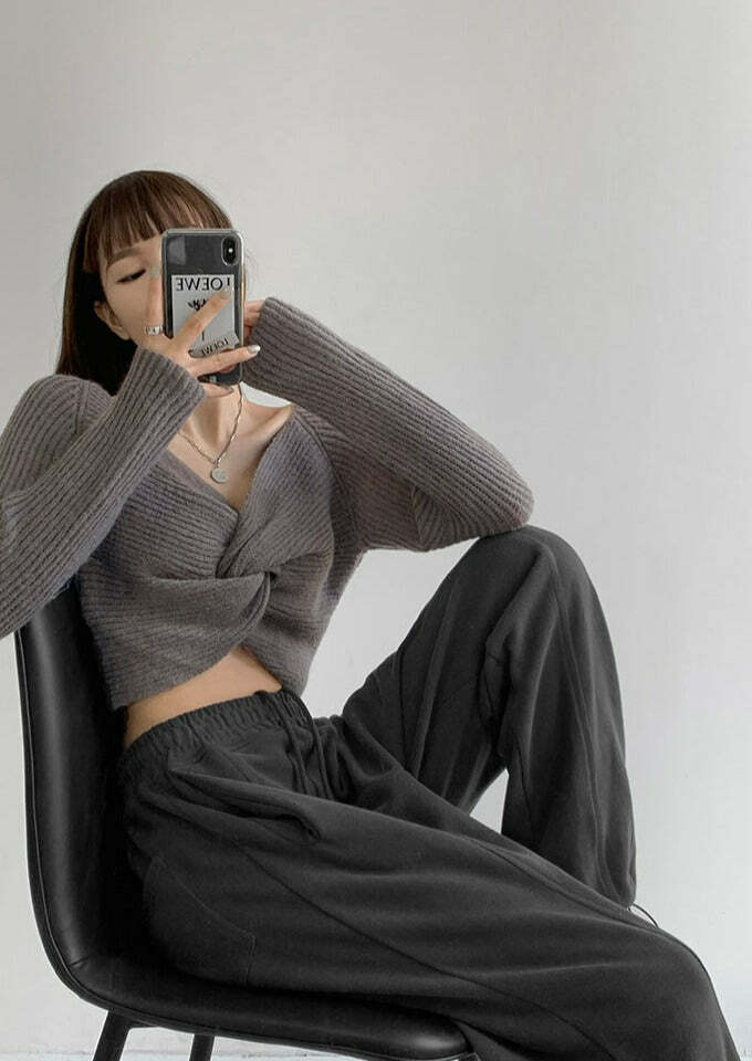 Y2K Grunge Knitted Kink Cross Short Sweater - Retro 90s Summer Outfit, Pastel Goth Style