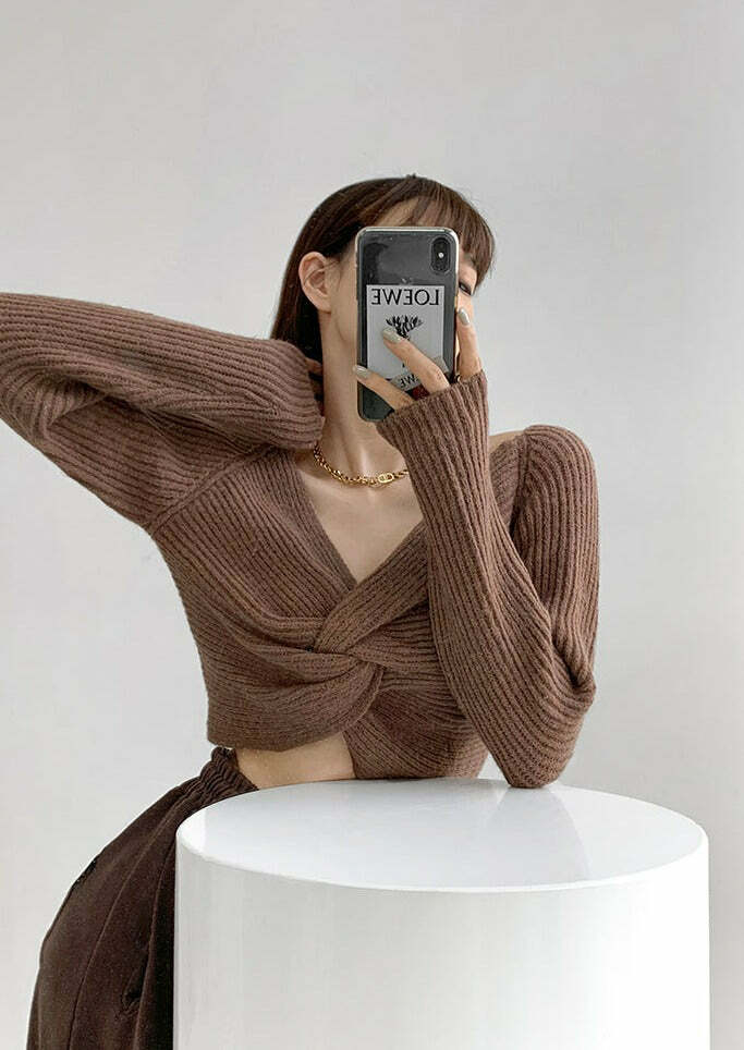 Y2K Grunge Knitted Kink Cross Short Sweater - Retro 90s Summer Outfit, Pastel Goth Style