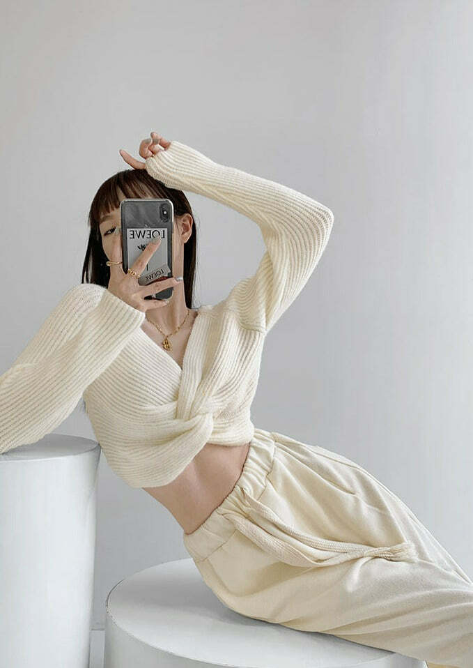 Y2K Grunge Knitted Kink Cross Short Sweater - Retro 90s Summer Outfit, Pastel Goth Style