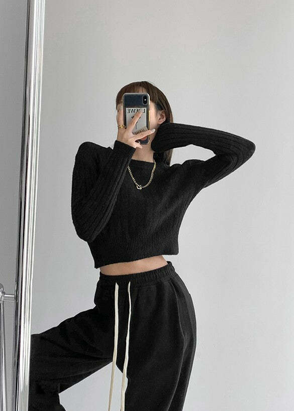 Y2K Grunge Knitted Pullover Sweater - Retro 90s Fashion, Summer Y2K Outfits, Pastel Goth Style