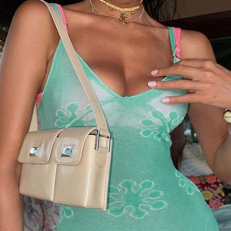 Y2K Grunge Knitted Slim Maxi Dress - Retro 90s Summer Outfit, Pastel Goth Fashion
