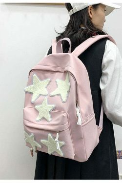 Y2K Grunge Korean Stars School Backpack - 90s Retro Style, Pastel Goth, Y2K Fashion