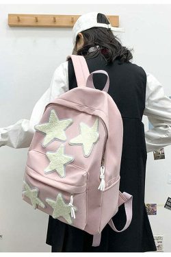 Y2K Grunge Korean Stars School Backpack - 90s Retro Style, Pastel Goth, Y2K Fashion