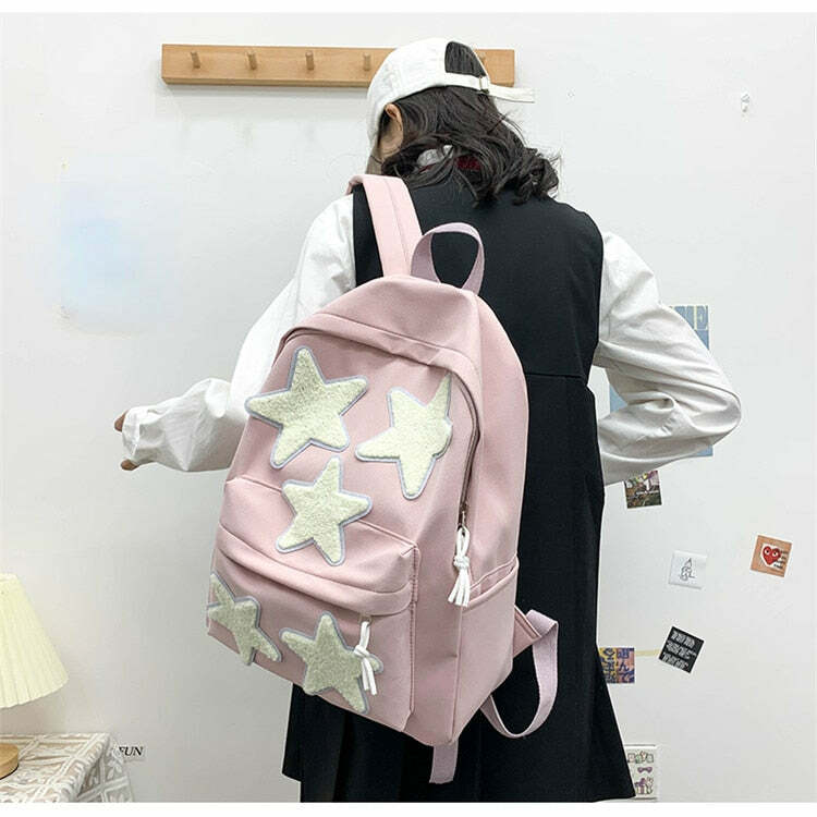 Y2K Grunge Korean Stars School Backpack - 90s Retro Style, Pastel Goth, Y2K Fashion
