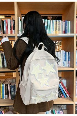 Y2K Grunge Korean Stars School Backpack - 90s Retro Style, Pastel Goth, Y2K Fashion