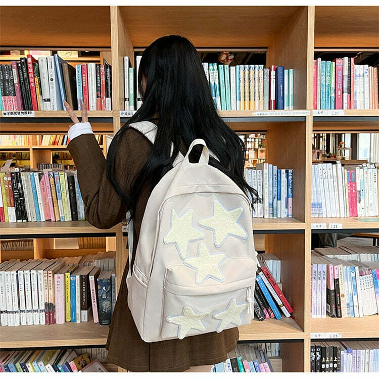 Y2K Grunge Korean Stars School Backpack - 90s Retro Style, Pastel Goth, Y2K Fashion