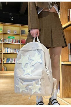 Y2K Grunge Korean Stars School Backpack - 90s Retro Style, Pastel Goth, Y2K Fashion