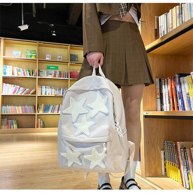 Y2K Grunge Korean Stars School Backpack - 90s Retro Style, Pastel Goth, Y2K Fashion