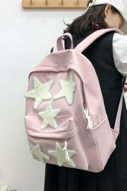 Y2K Grunge Korean Stars School Backpack - 90s Retro Style, Pastel Goth, Y2K Fashion