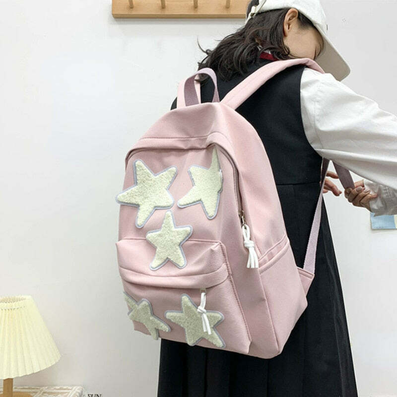 Y2K Grunge Korean Stars School Backpack - 90s Retro Style, Pastel Goth, Y2K Fashion