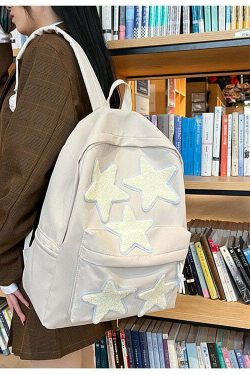 Y2K Grunge Korean Stars School Backpack - 90s Retro Style, Pastel Goth, Y2K Fashion
