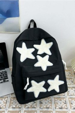 Y2K Grunge Korean Stars School Backpack - 90s Retro Style, Pastel Goth, Y2K Fashion