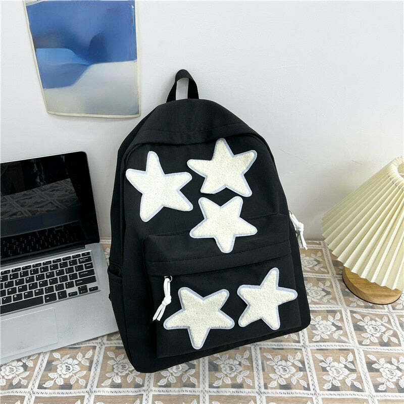 Y2K Grunge Korean Stars School Backpack - 90s Retro Style, Pastel Goth, Y2K Fashion