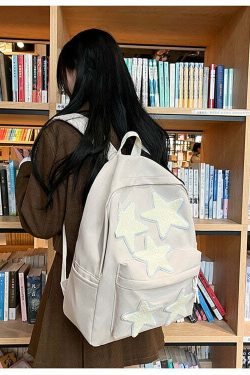 Y2K Grunge Korean Stars School Backpack - 90s Retro Style, Pastel Goth, Y2K Fashion
