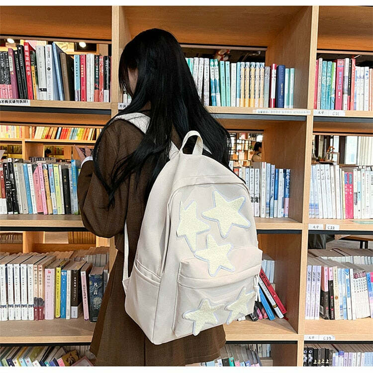 Y2K Grunge Korean Stars School Backpack - 90s Retro Style, Pastel Goth, Y2K Fashion