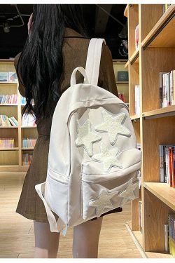 Y2K Grunge Korean Stars School Backpack - 90s Retro Style, Pastel Goth, Y2K Fashion