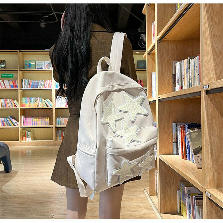 Y2K Grunge Korean Stars School Backpack - 90s Retro Style, Pastel Goth, Y2K Fashion