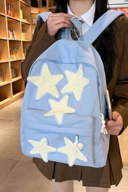 Y2K Grunge Korean Stars School Backpack - 90s Retro Style, Pastel Goth, Y2K Fashion