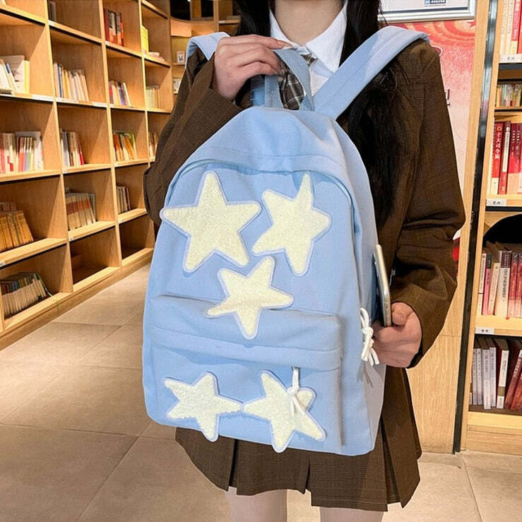 Y2K Grunge Korean Stars School Backpack - 90s Retro Style, Pastel Goth, Y2K Fashion