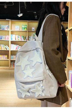 Y2K Grunge Korean Stars School Backpack - 90s Retro Style, Pastel Goth, Y2K Fashion