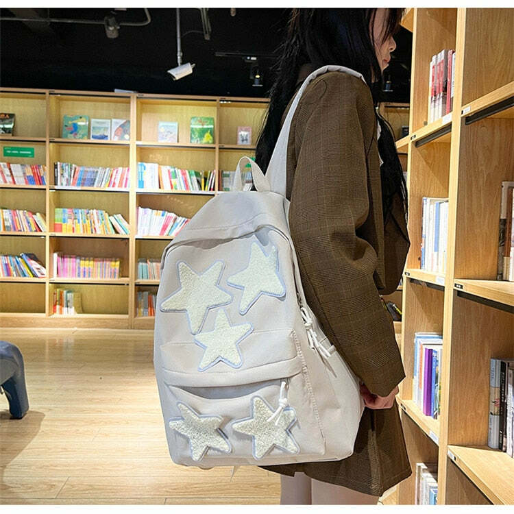 Y2K Grunge Korean Stars School Backpack - 90s Retro Style, Pastel Goth, Y2K Fashion