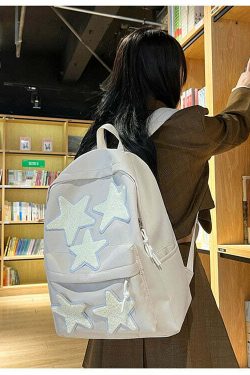 Y2K Grunge Korean Stars School Backpack - 90s Retro Style, Pastel Goth, Y2K Fashion