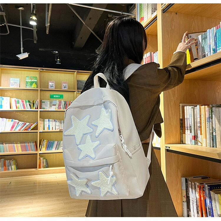 Y2K Grunge Korean Stars School Backpack - 90s Retro Style, Pastel Goth, Y2K Fashion