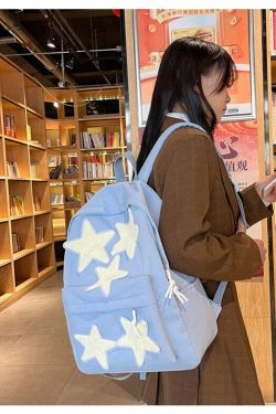 Y2K Grunge Korean Stars School Backpack - 90s Retro Style, Pastel Goth, Y2K Fashion