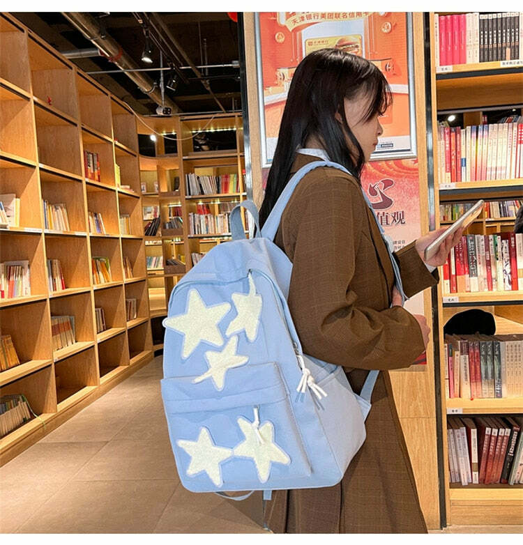 Y2K Grunge Korean Stars School Backpack - 90s Retro Style, Pastel Goth, Y2K Fashion