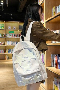 Y2K Grunge Korean Stars School Backpack - 90s Retro Style, Pastel Goth, Y2K Fashion