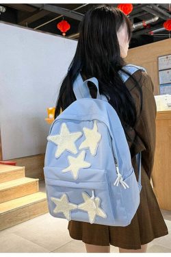Y2K Grunge Korean Stars School Backpack - 90s Retro Style, Pastel Goth, Y2K Fashion
