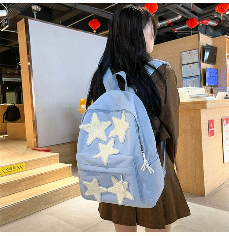 Y2K Grunge Korean Stars School Backpack - 90s Retro Style, Pastel Goth, Y2K Fashion