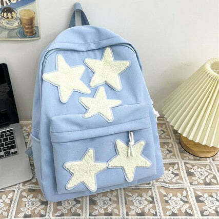 Y2K Grunge Korean Stars School Backpack - 90s Retro Style, Pastel Goth, Y2K Fashion