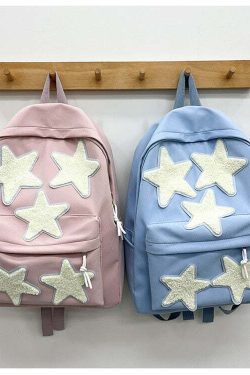 Y2K Grunge Korean Stars School Backpack - 90s Retro Style, Pastel Goth, Y2K Fashion