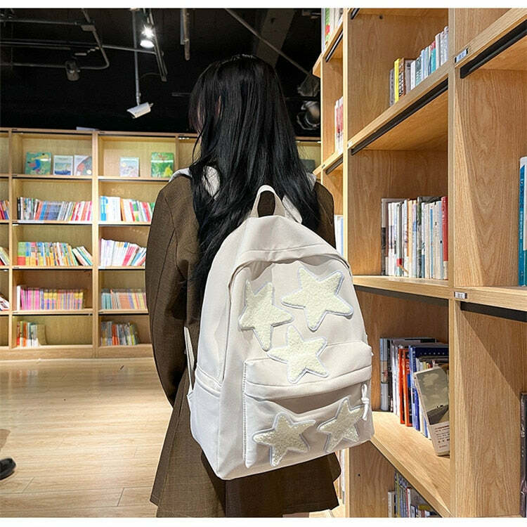 Y2K Grunge Korean Stars School Backpack - 90s Retro Style, Pastel Goth, Y2K Fashion