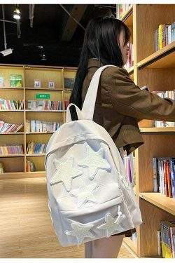 Y2K Grunge Korean Stars School Backpack - 90s Retro Style, Pastel Goth, Y2K Fashion