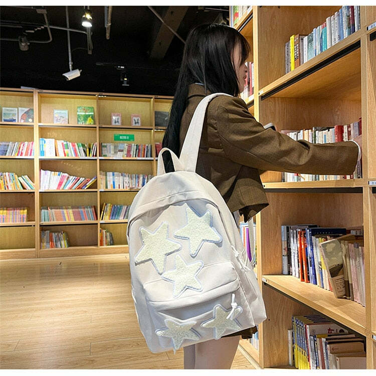 Y2K Grunge Korean Stars School Backpack - 90s Retro Style, Pastel Goth, Y2K Fashion