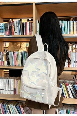 Y2K Grunge Korean Stars School Backpack - 90s Retro Style, Pastel Goth, Y2K Fashion