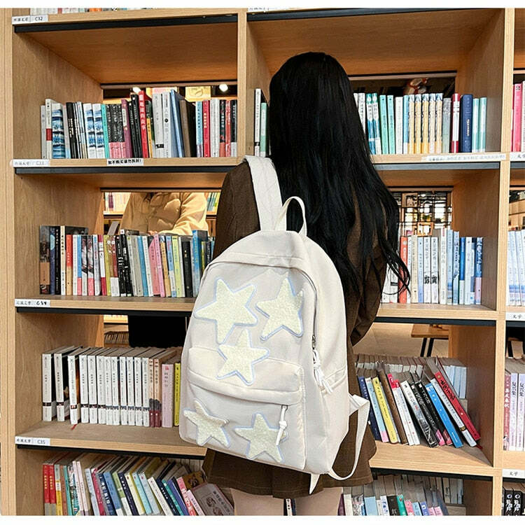 Y2K Grunge Korean Stars School Backpack - 90s Retro Style, Pastel Goth, Y2K Fashion