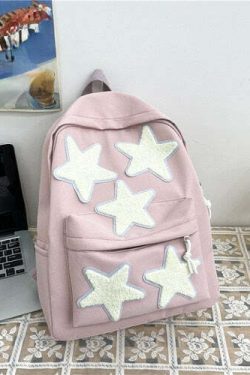 Y2K Grunge Korean Stars School Backpack - 90s Retro Style, Pastel Goth, Y2K Fashion