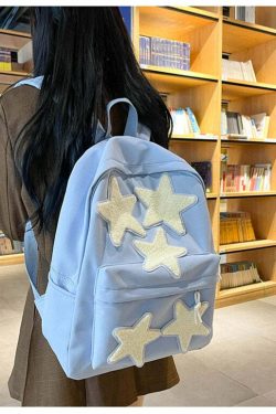 Y2K Grunge Korean Stars School Backpack - 90s Retro Style, Pastel Goth, Y2K Fashion