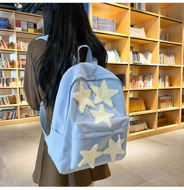 Y2K Grunge Korean Stars School Backpack - 90s Retro Style, Pastel Goth, Y2K Fashion