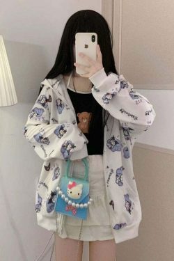 Y2K Grunge Kuromi Hoodie - Retro 90s Fashion, Pastel Goth, Y2K Summer Outfits, Sanrioc