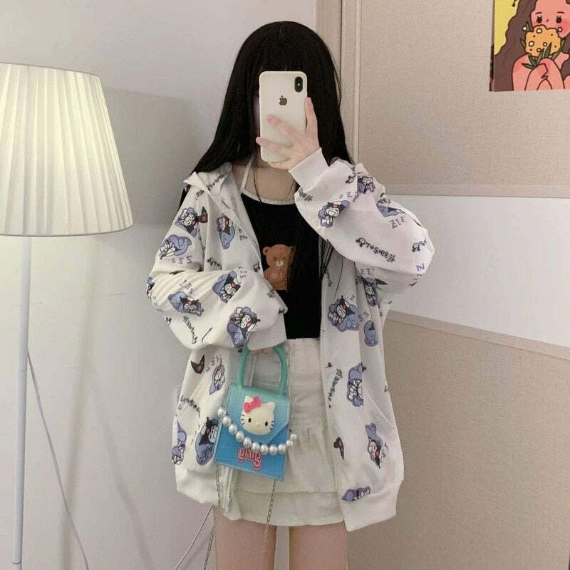 Y2K Grunge Kuromi Hoodie - Retro 90s Fashion, Pastel Goth, Y2K Summer Outfits, Sanrioc