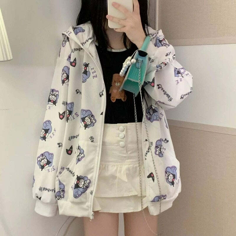 Y2K Grunge Kuromi Hoodie - Retro 90s Fashion, Pastel Goth, Y2K Summer Outfits, Sanrioc