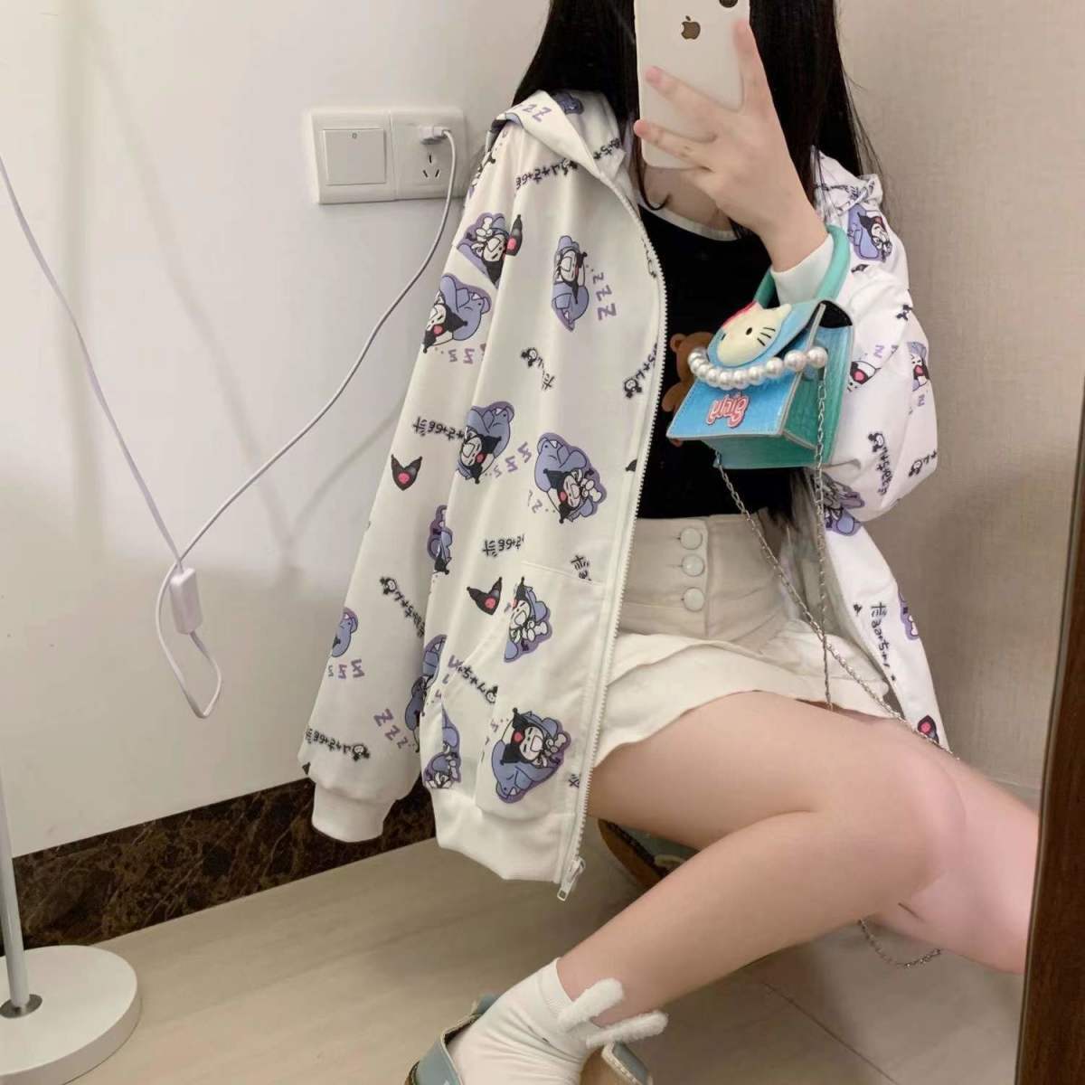 Y2K Grunge Kuromi Hoodie - Retro 90s Fashion, Pastel Goth, Y2K Summer Outfits, Sanrioc