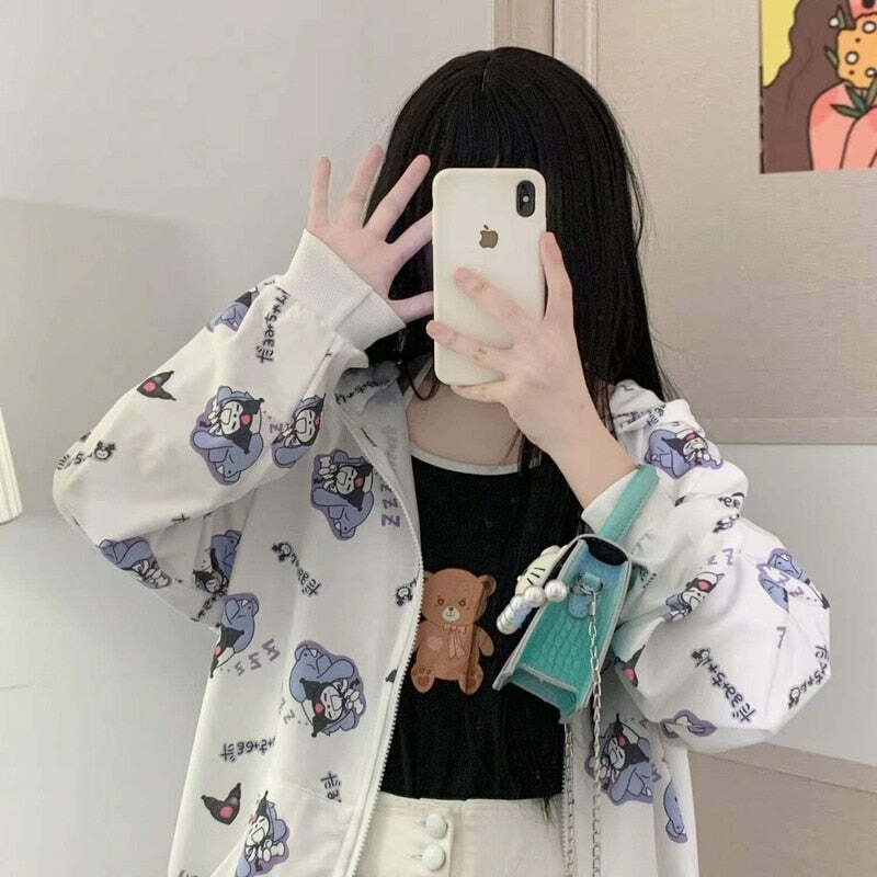 Y2K Grunge Kuromi Hoodie - Retro 90s Fashion, Pastel Goth, Y2K Summer Outfits, Sanrioc