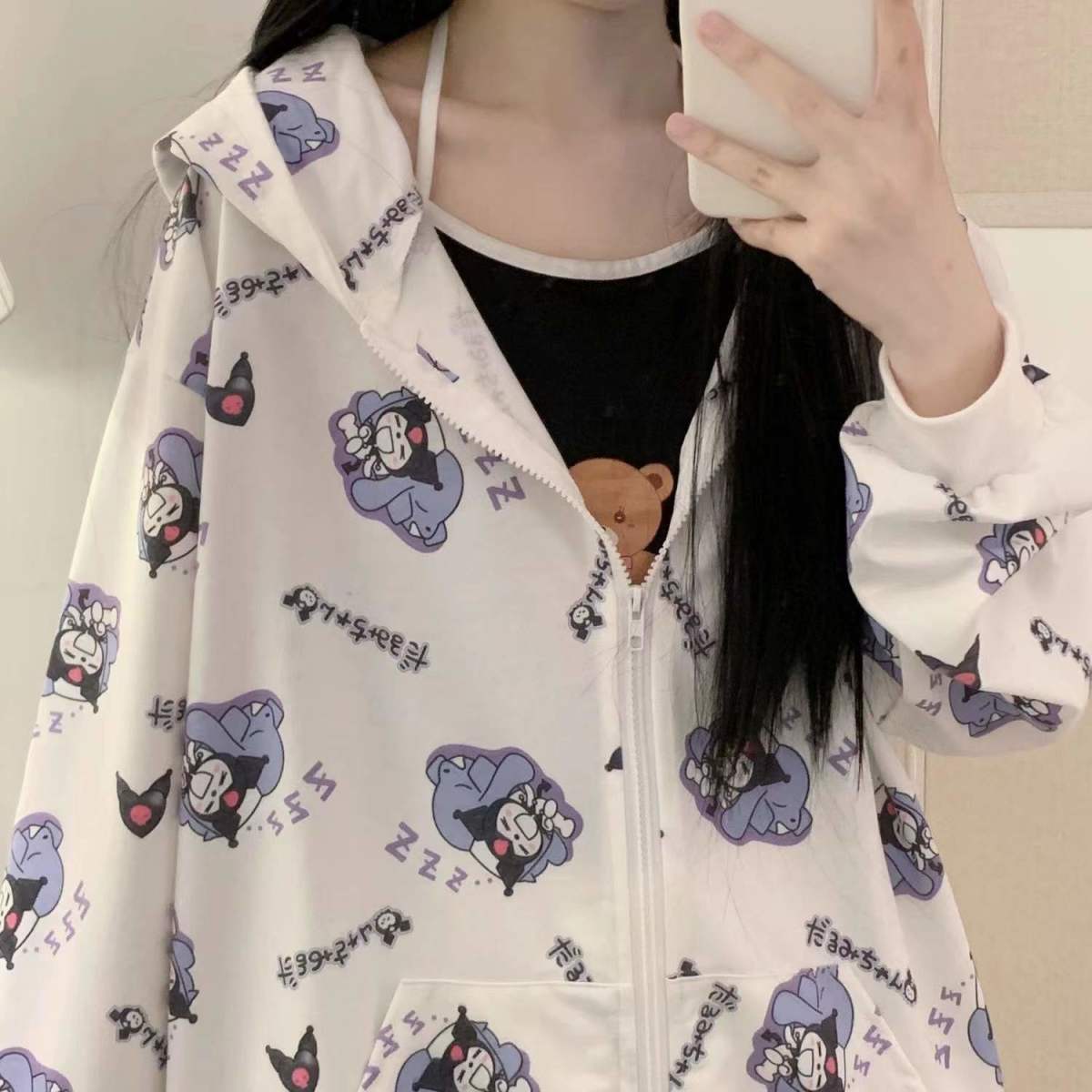 Y2K Grunge Kuromi Hoodie - Retro 90s Fashion, Pastel Goth, Y2K Summer Outfits, Sanrioc
