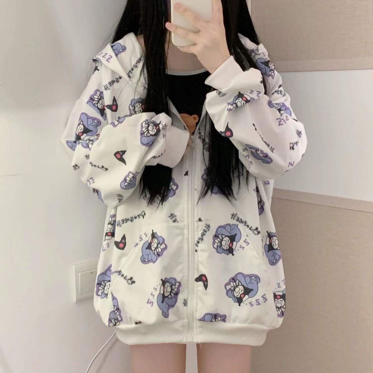 Y2K Grunge Kuromi Hoodie - Retro 90s Fashion, Pastel Goth, Y2K Summer Outfits, Sanrioc