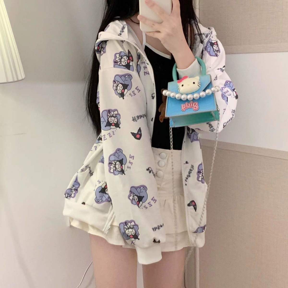 Y2K Grunge Kuromi Hoodie - Retro 90s Fashion, Pastel Goth, Y2K Summer Outfits, Sanrioc